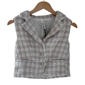 Rachel Zoe Lined Tweed Vest Beige Cream Size 8 Boucle Button Front Cropped NWT